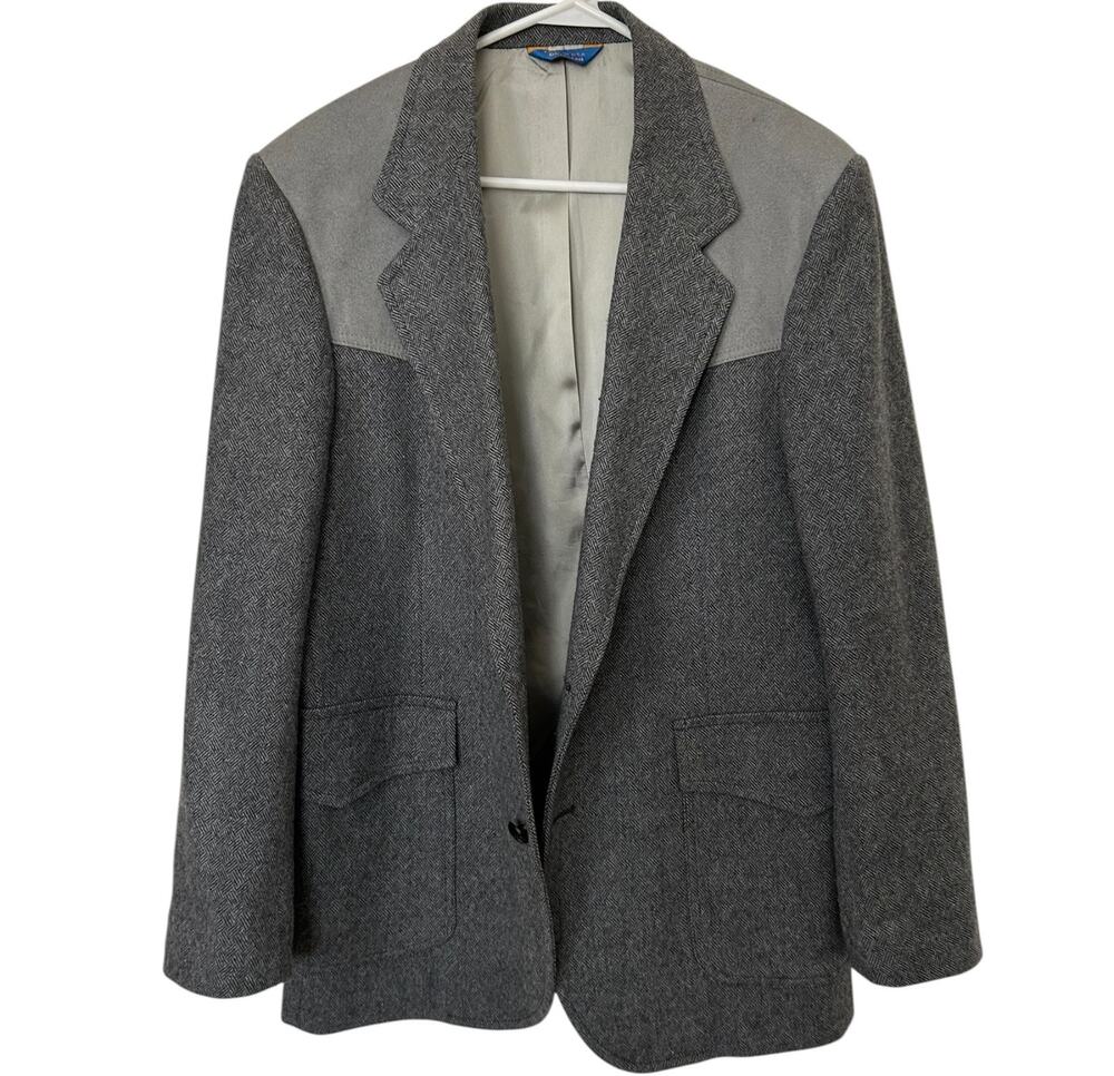 Vintage Pendleton Wool Tweed Blazer Mens 40 - Gray Elbow Patch Sport Coat Jacket